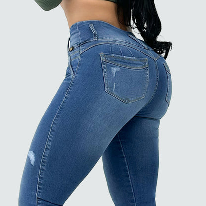 Jeans Súper Alto Desgaste Tono Medio
