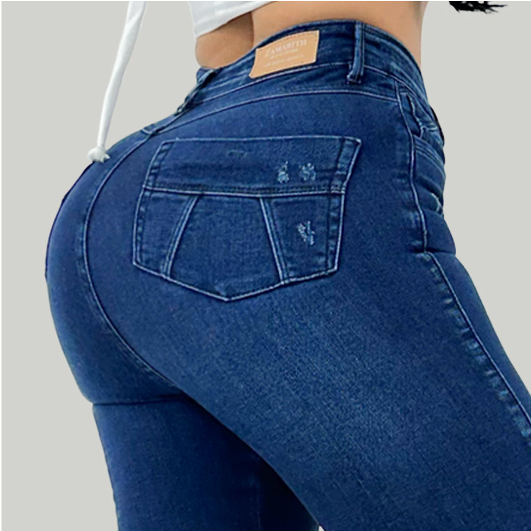 Jeans Súper Alto Destroyer Tono Medio