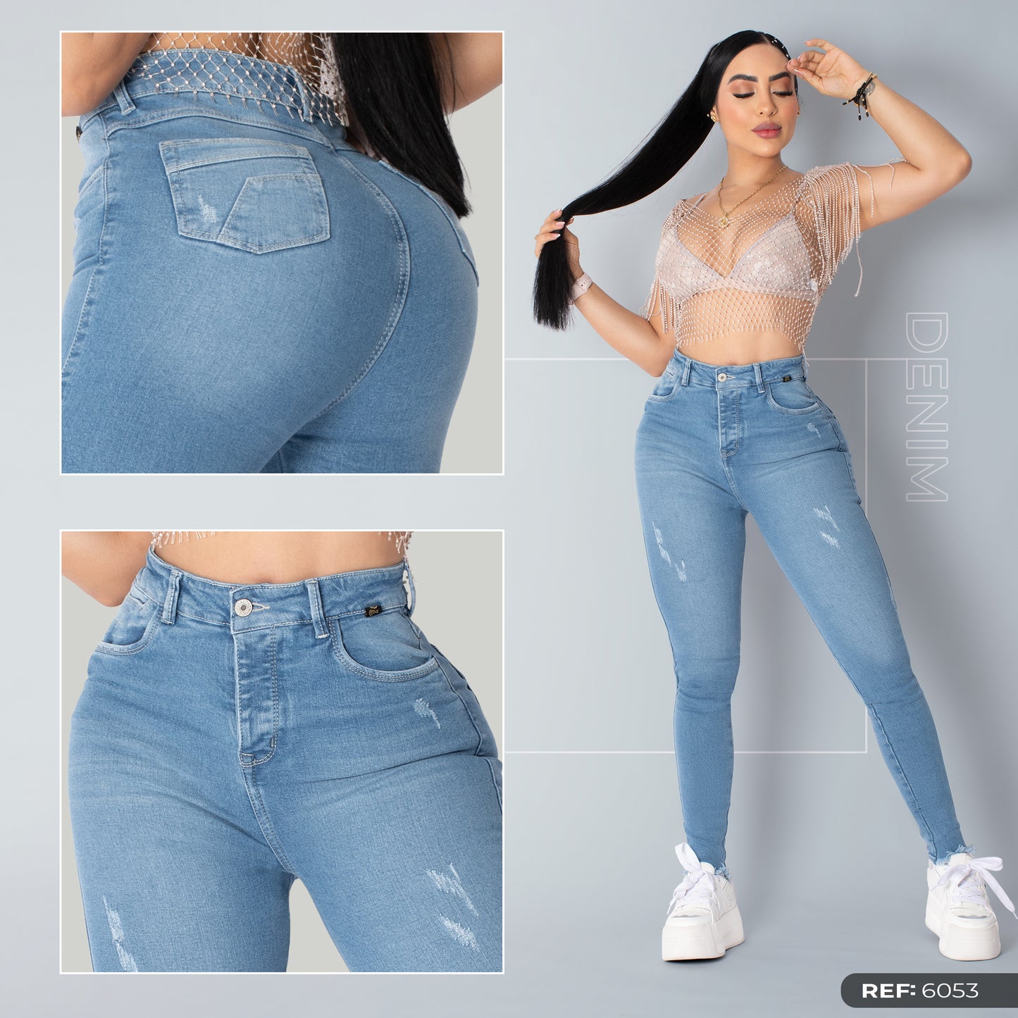 Jeans Clásico Desgaste Tono Claro