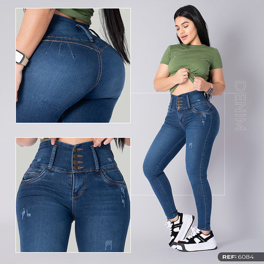 Jeans 4 botones tono oscuro ref 6084